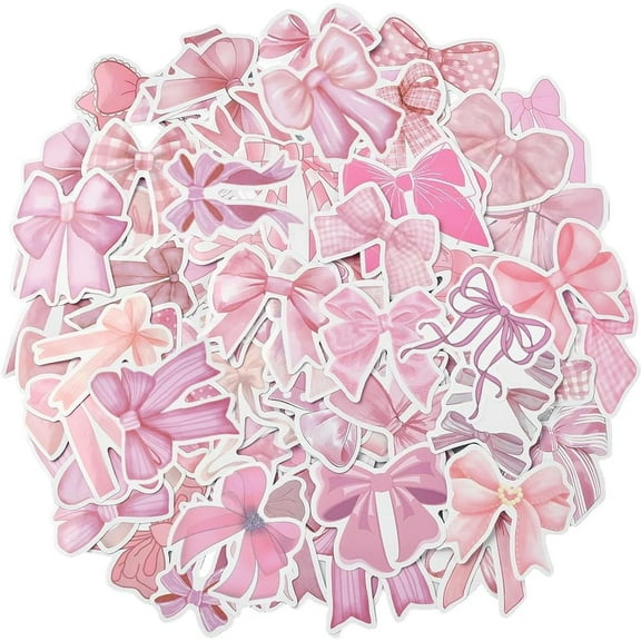 206Pcs Pink Stickers Coquette Aesthetic Stickers Vintage Bowknot Tie PVC Vinyl Waterproof Decorative Retro Monogram Decals Sets for DIY Making