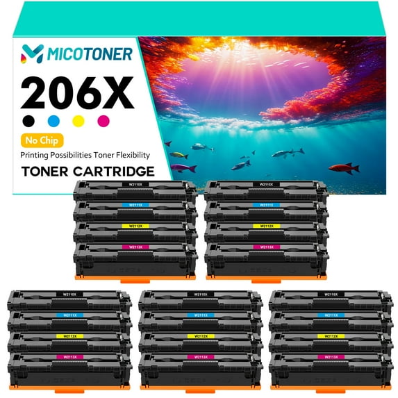 206X 206A 20-Pack Compatible Toner Cartridge for HP 206X W2110X LaserJet Pro M255dw M255nw MFP M282nw 283fdn 283cdw Printer,NO Chio,with Tools (5*Black,5*Cyan,5*Magenta,5*Yellow)