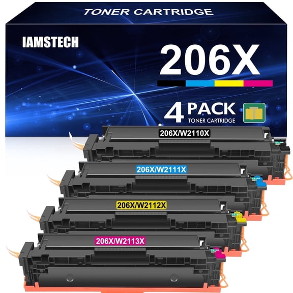206X 206A Toner Cartridge 4-Pack with Chip High Yield Compatible for 206X W2110X 206 W2110A Color Pro MFP M283fdw M255dw M283cdw M282nw M283 M255 Printer Toner (Black Cyan Magenta Yellow)