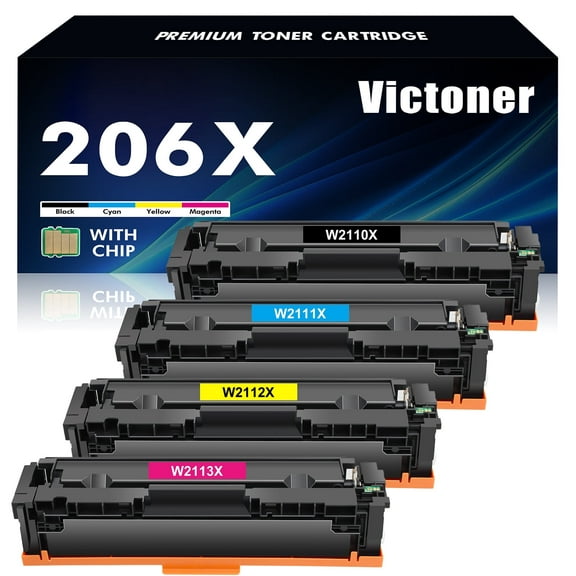 206X 206A Toner Cartridge with Chip High Yield Compatible for 206X W2110X 206 W2110A Color Pro MFP M283fdw M255dw M283cdw M282nw M283 M255 Printer Ink (Black Cyan Magenta Yellow, 4-Pack)