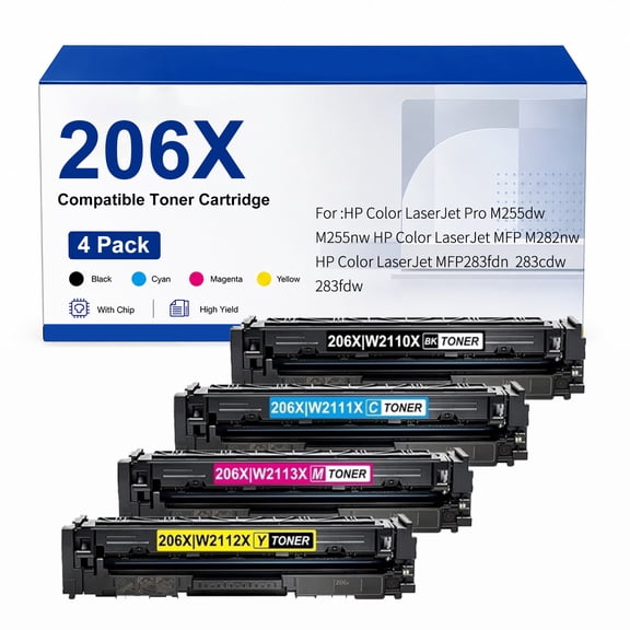 206XW2110XW2111XW2112XW2113XTonerCartridgeCompatiblewithHPColorLaserJetProM255dwMFPM282nwM283fdn283cdw283fdwPrinter(4Pack)