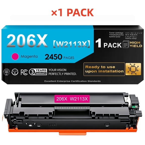 206X Toner Cartridge With Chip Compatible for 206X W2113X Toner Cartridges for Color Laser Jet Pro MFP M283fdw M283cdw M255dw M282nw Series Printer Ink (1 Magenta)