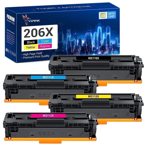 Vipink Compatible for HP 206X 206A W2110X W2110A Toner Cartridge with Chip for Color laserjet Pro MFP M283fdw M283cdw M282nw M255dw M255 M283 Printer (Black Cyan Magenta Yellow, 4-Pack)