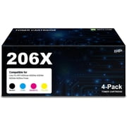 206X Toner Cartridge Set 4-Pack KCMY with Chip W2110X W2111X W2112X W2113X Toner Replacement for 206A 206X MFP M283cdw M283fdn M283fdw M282nw M255dw M255nw Printer bk-3,150, CMY-2,450 Pages