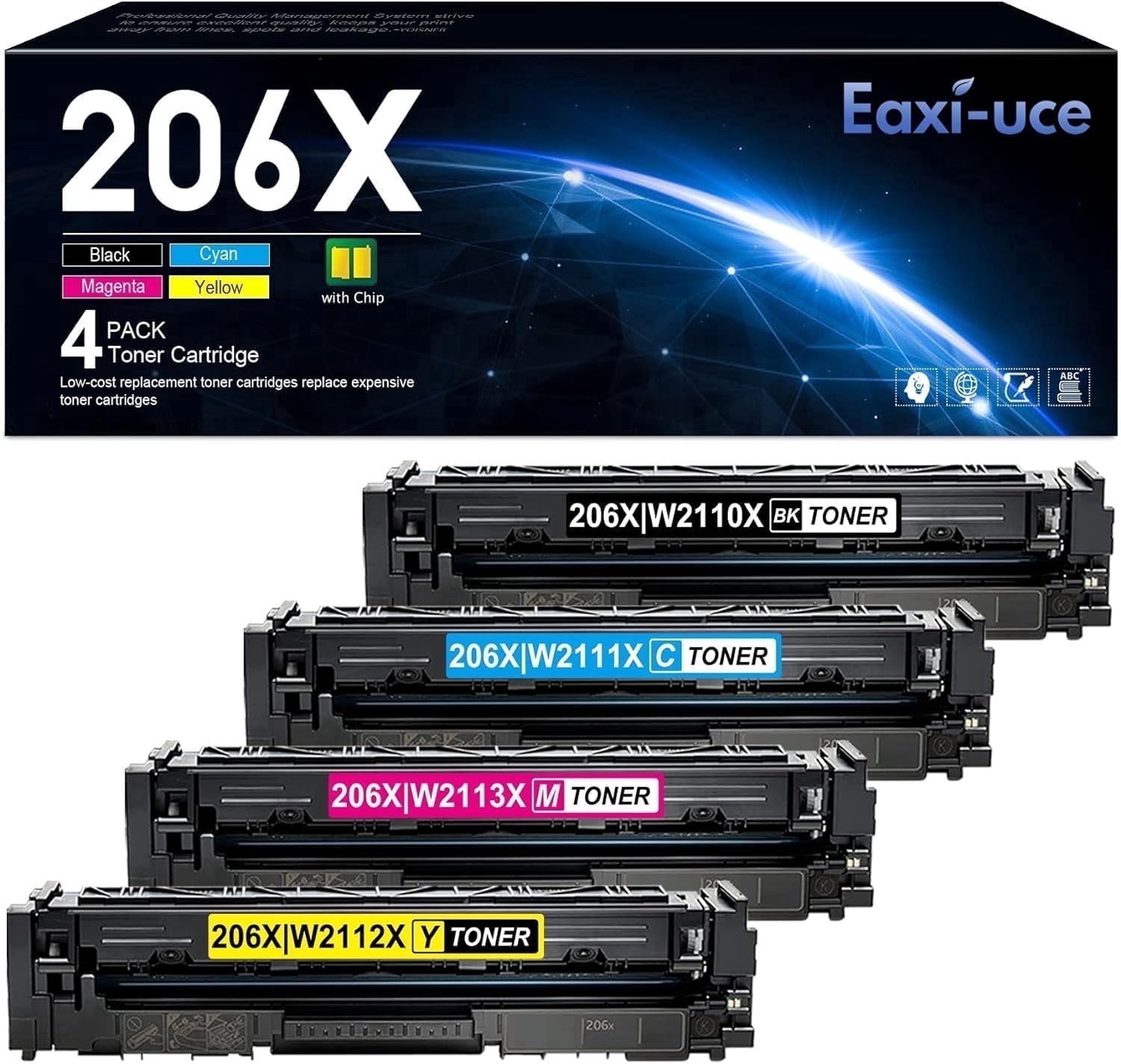 HP 206X High Yield Toner Cartridges 4 Pack with Chip for Color Pro MFP ...