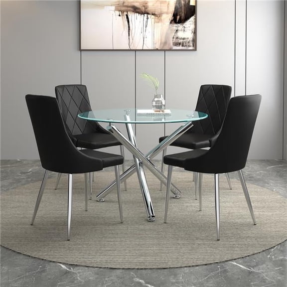 207-160-087BK Solara & Devo Dining Set in Chrome with Black Chair - 5 Piece