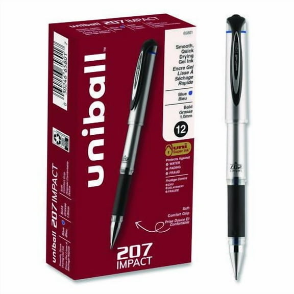 207 Impact Gel Pen, Stick, Bold 1 mm, Blue Ink, Silver/Black/Blue Barrel | Bundle of 5