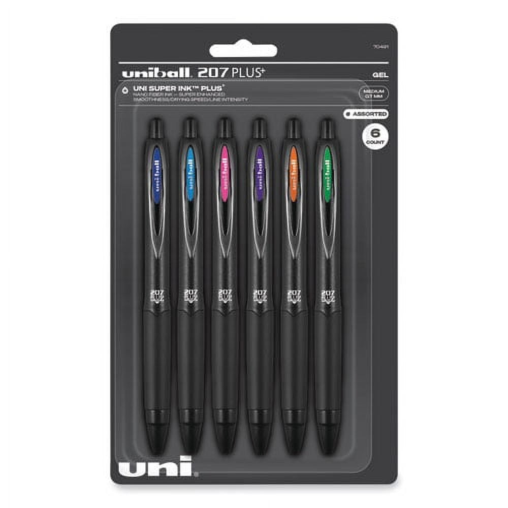 207 Plus+ Gel Pen, Retractable, Medium 0.7 mm, Inspirational Ink-Color Assortment, Black Barrel, 6/Pack | Bundle of 10 Packs