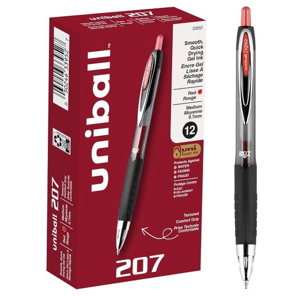 207™ Retractable Fraud Prevention Gel Pens, Medium Point, 0.7 mm, Black Barrels, Red , Pack Of 12