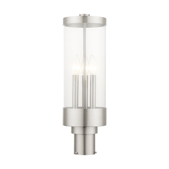 20728-91-Livex Lighting-Hillcrest - 3 Light Outdoor Post Top Lantern-Brushed Nickel Finish