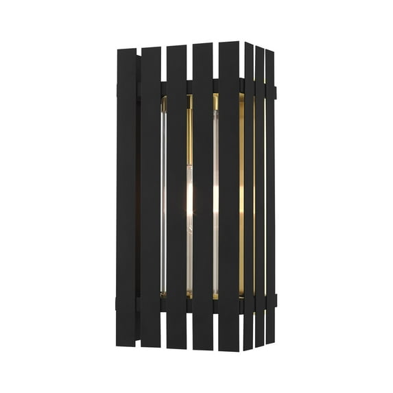 20753-04-Livex Lighting-Greenwich - 17 One Light Outdoor Wall Lantern Black/Satin Brass Finish with