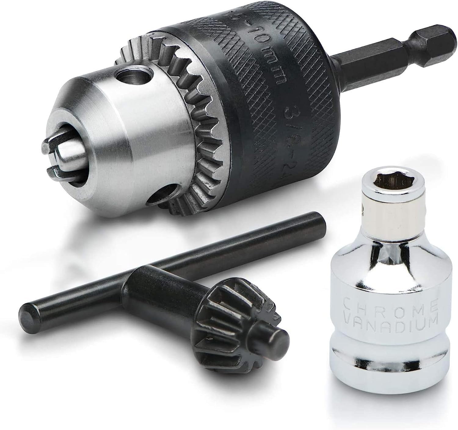 20754A 3/8” Drill Chuck Adapter | Chuck Drill for Impact Drivers with 1/4 Inch Quick Change Shank | Drill Converter Includes 1/2-Inch Adapter for Impact Guns | Hex to Chuck Drill Bit Adapter