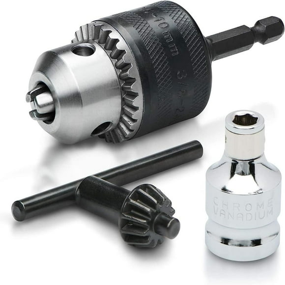 20754A 3/8” Drill Chuck Adapter | Chuck Drill for Impact Drivers with 1/4 inch Quick Change Shank | Drill Converter Includes 1/2-inch Adapter for Impact Guns | Hex to Chuck Drill Bit Adapter