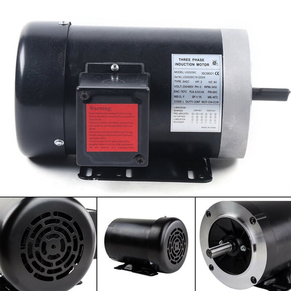 208-230/460V 2HP Electric Motor Three Phase 56C Frame TEFC 3 Phase 3450RPM 5/8"