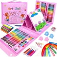 thumbnail image 1 of 208 PCS Art Supplies, Drawing Art Kit for Kids Adults Art Set with Double Sided Trifold Easel,Art Set for Kids with Oil Pastels, Crayons, Colored Pencils,Gift for Girls Boys Artist(Large,Pink), 1 of 8