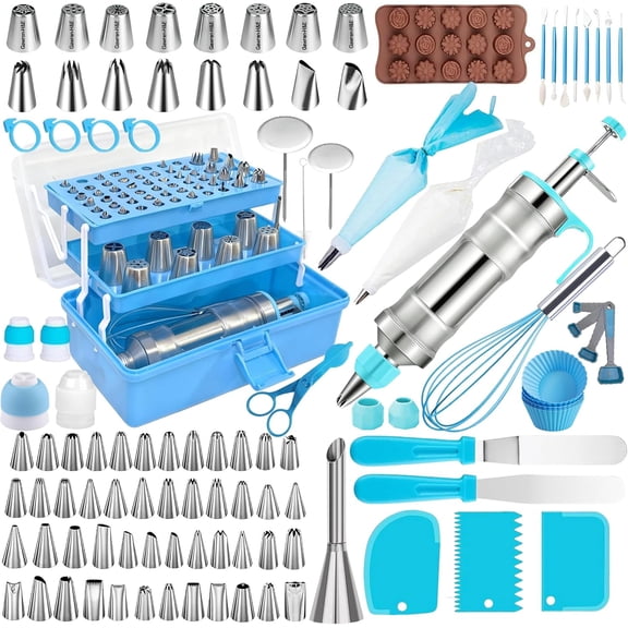 208 PCS Cake Decorating Kit,Baking Supplies with Dessert Decorating Syringe Set,Storage Case,Icing Piping Bags and Tips Set For Cookies, Cupcake & Cake Decorating Supplies for Beginners