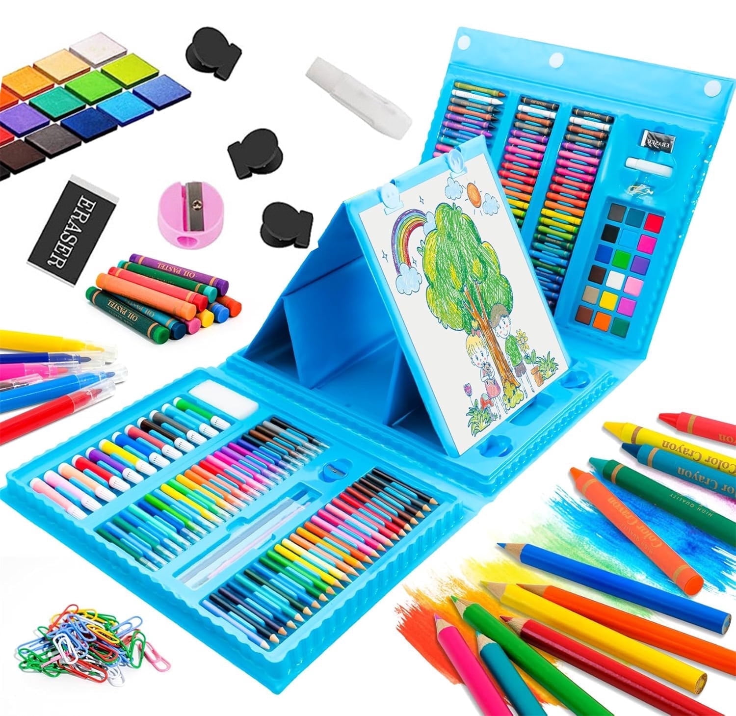 208 Pcs Art Supplies for Kids,Bexikou Drawing Art Kit Painting Art Set for Girls Boy, Art Kit Gift Box with Trifold Easel, Includes Pastels, Crayons, Colored Pencils, Coloring Book, Scissors