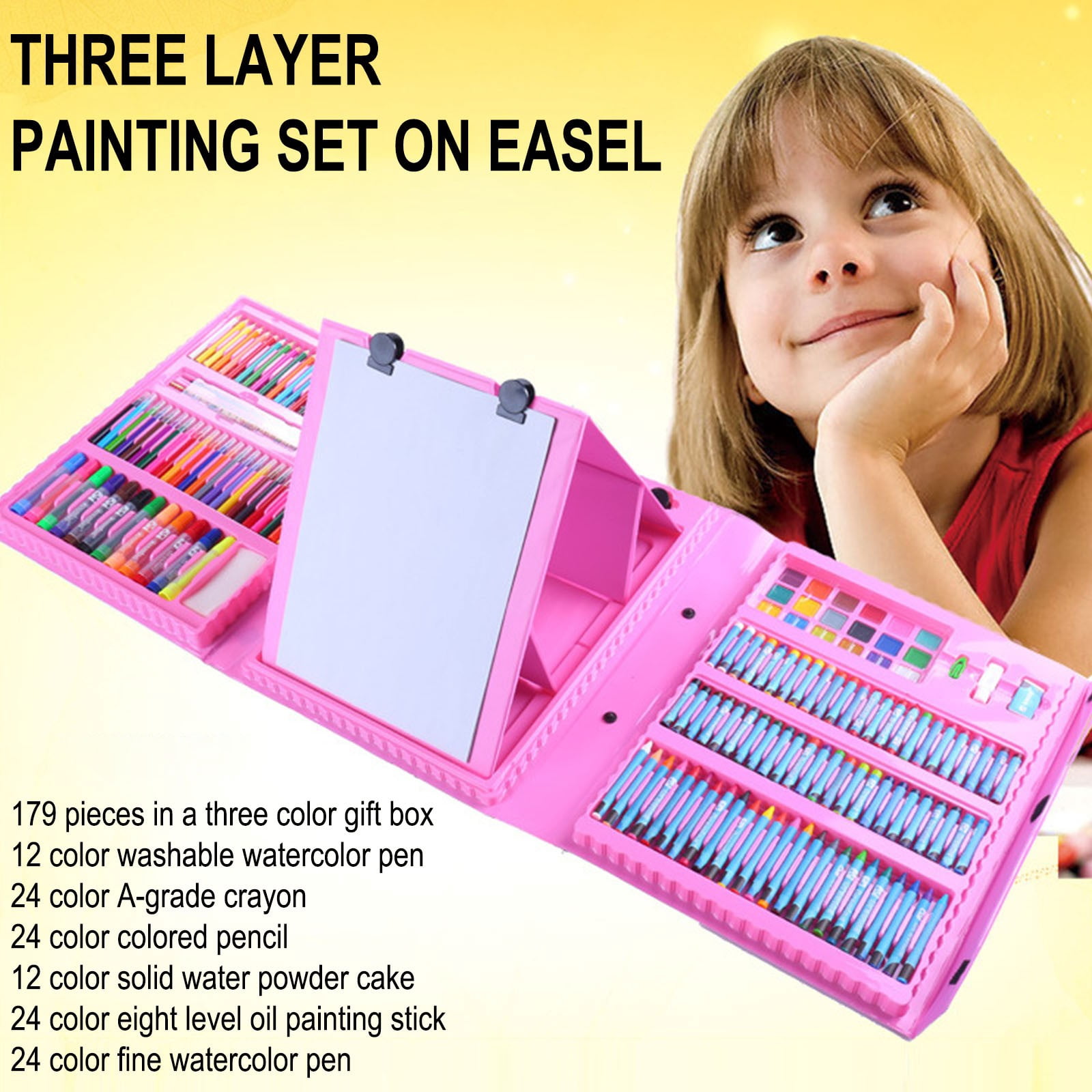 208 Pcs Art Supplies Set, Portable Foldable Drawing Painting Kit with Watercolor Pens Crayons Colored Pencils Complete Art Craft Gift Set for Ages 3-12