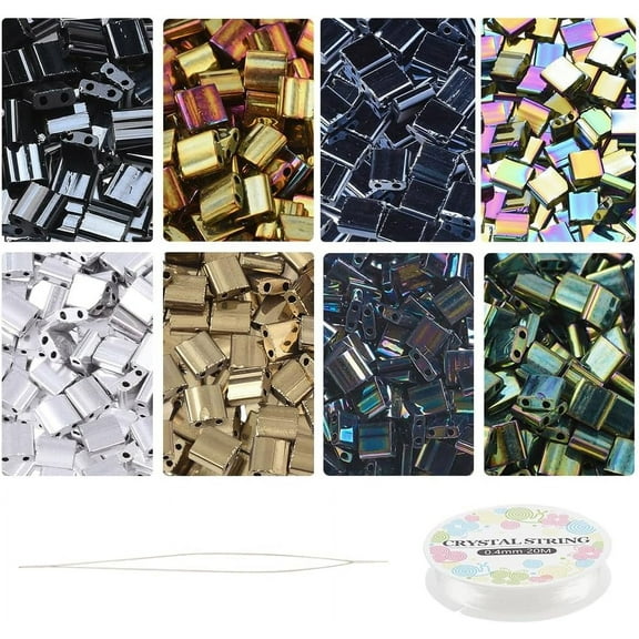 208 Pcs Metallic Beads Kit 8 Colors 5 * 5mm Glass Seed Beads Kit Including Elastic Thread and Stainless Steel Beading Needles for Jewelry Design Necklace Bracelet Earring Making