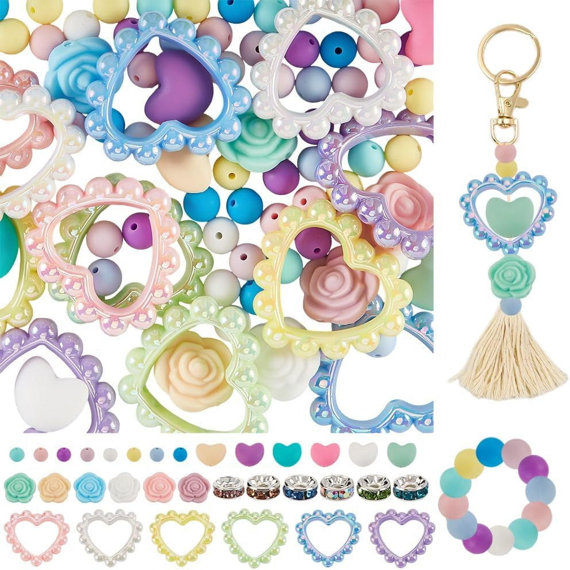 208 Pcs Silicone Loose Beads Bulk Set Acrylic DIY Beads Kits for Jewelry Keychain Making Bracelets Beadable Pens and Focal Beads Car Necklace Craft Hanging Ornament Mixed Color
