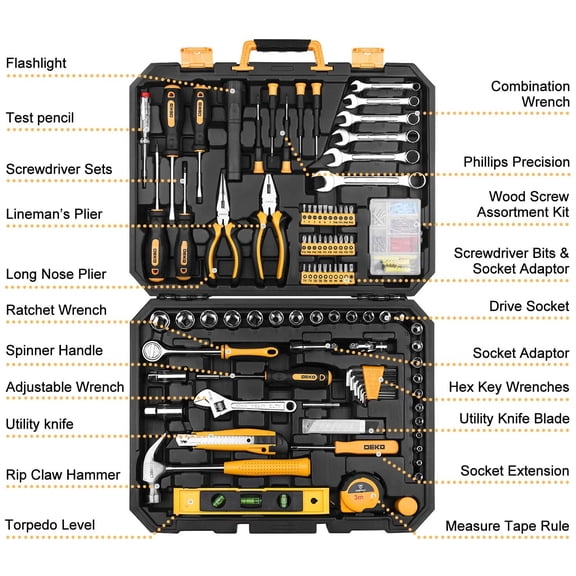 208 Piece Tool Set,  Household Hand Tool Kit with Plastic Storage  for Auto Repair and  Projects