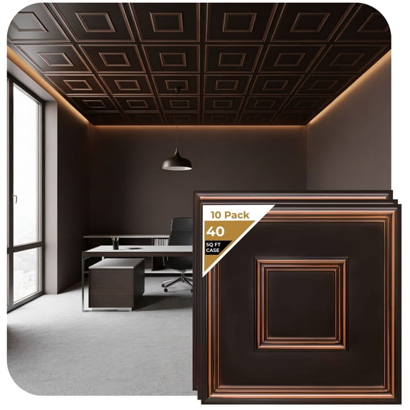 208 - Town Square 2 ft. x 2 ft. PVC Glue-up or Lay-in Ceiling Tile in Antique Copper (40 sq.ft / Pack) - 10 Pieces