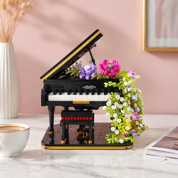 2080 Pcs Piano Building Blocks Set Mini Flower Piano Model Creative Building Brick Decoration Display Model for Home Office Desk Decor Gift for Music Lovers Birthday Holiday Present