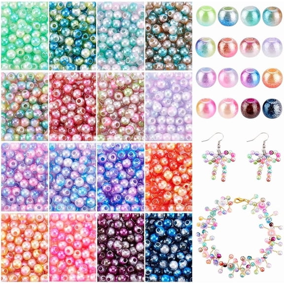 2080Pcs 16 Colors Pearls Beads Gradient Beads Rainbow Imitation Pearl Beads Bracelet Making Pearls Colored Beads for Bracelets Necklaces Earrings Vase Filler 4x3.5mm