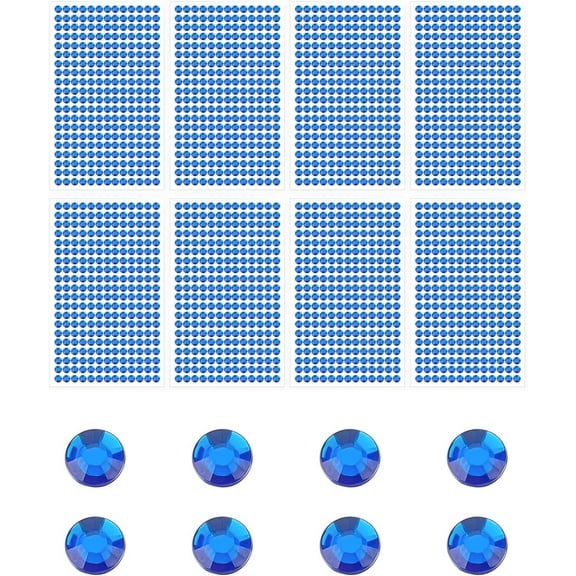 2080pcs 8 Sheets Blue Rhinestone Stickers 5.5mm Round Rhinestone Stickers Plastic Face Gems for DIY Cards and InvitationsRoyal Blue