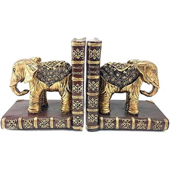 20898 Decorative Bookend Lucky Elephant Vintage Book Ends Shelves Support Heavy Duty Non Skid Animal Gold Statues Home Decor 6 inch$$Home Decor, Kitchen, & Other