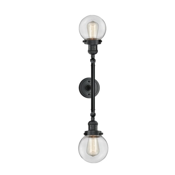 208L-BK-G202-6-LED-Innovations Lighting-Beacon - 7W 2 LED Bath Vanity In Industrial Style-30.38 Inches Tall and 6 Inches Wide Matte Black