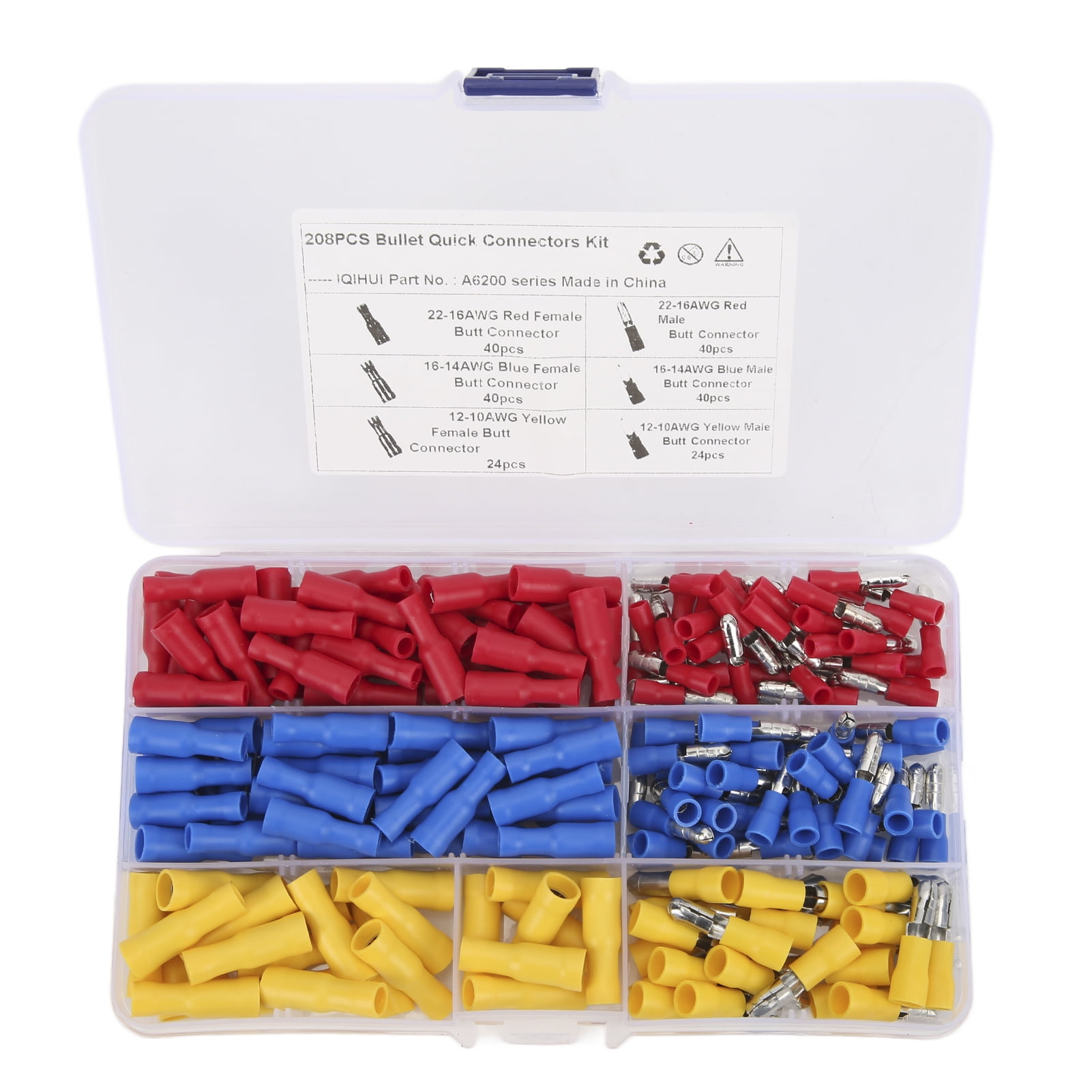 208PCS Wire Connector Female and Male Wiring Terminal Electrical Connector Kit for Automobile