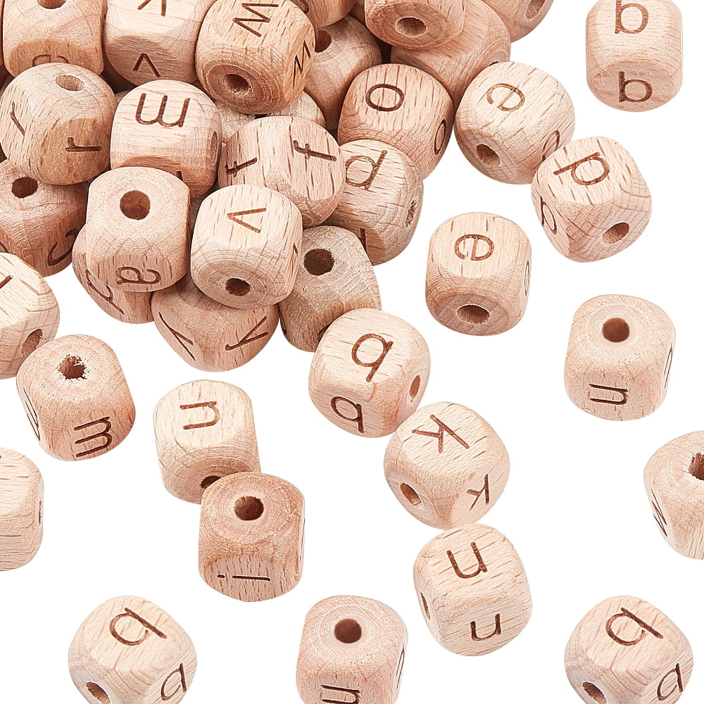 208pcs 10mm Alphabet Wooden Beads Natural Wood Color Square Letters Wooden Beads Wooden Loose Beads with Initial Letter for DIY Crafts - LowercaseDIY