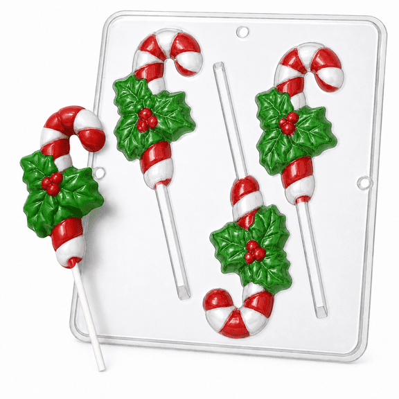 Candy Molds N More 3 - Cavity Christmas Candy Cane Plastic Chocolate Candy Mold, (2093)