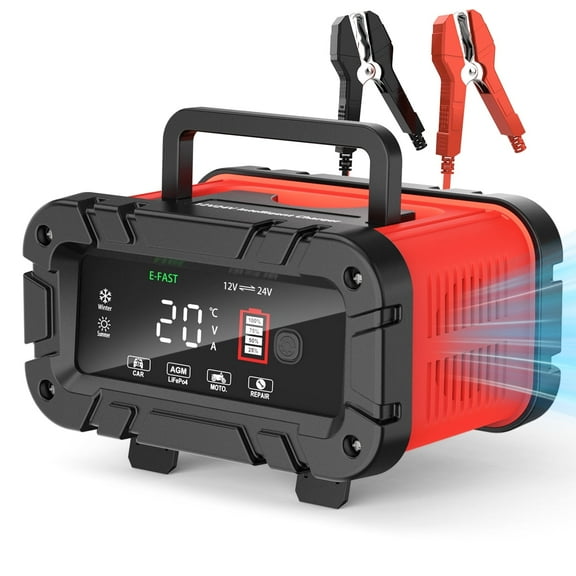 20A Battery Charger 12V/24V LiFePO4 Lead Acid Fully Automatic Battery Maintainer, Car Battery Trickle Charger Automotive w/Battery Repair, Winter Mode, for AGM, STD, Gel, Deep Cycle Batteries, Red