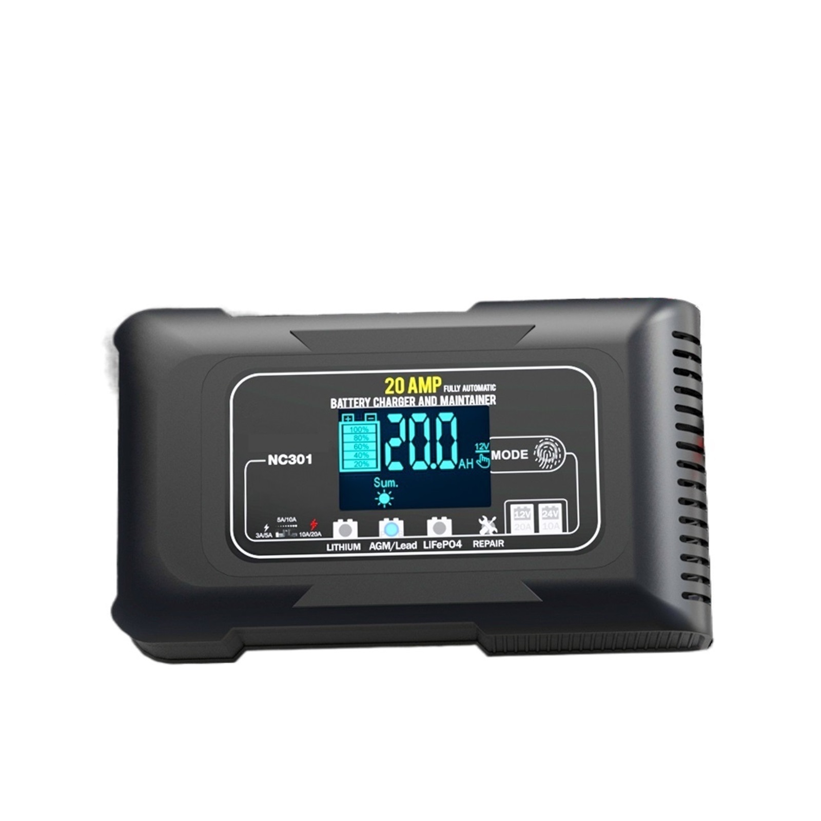 20A Car Battery Charger 12V And 24V Smart Fully Automatic Battery Charger For Car Truck Boat Lead Acid Lithium Batteries ,Instant Roadside Rescue
