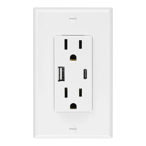 20A GFCI with USB A and C Ports Self Test Electrical Receptacle UL Listed White Wall Plate