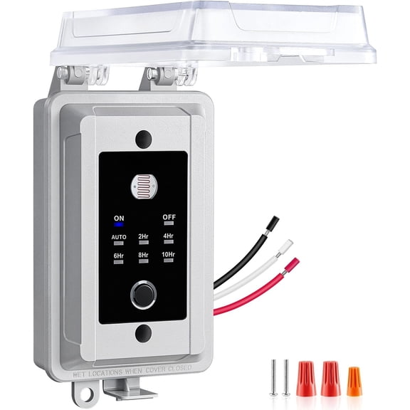 20A Heavy Duty Dusk to  Light Sensor Timer , 2400W Hardwired Weatherproof Photocell Controller for Outdoor  Lighting, Floodlights, Patio Lights, Christmas Decorations