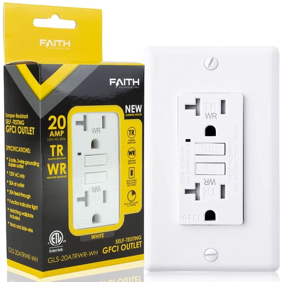 20A Outdoor GFCI Outlets, ETL Listed, Weather and Tamper-Resistant GFI Duplex Receptacles, Self-t WR TR Ground Fault Circuit Interrupter with Wall Plate, White
