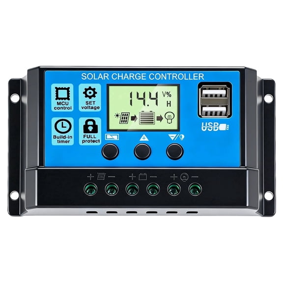 AeternaSol 20A PWM Solar Charge Controller 12V 24V Auto LCD Display Dual USB for Lead Acid Battery System