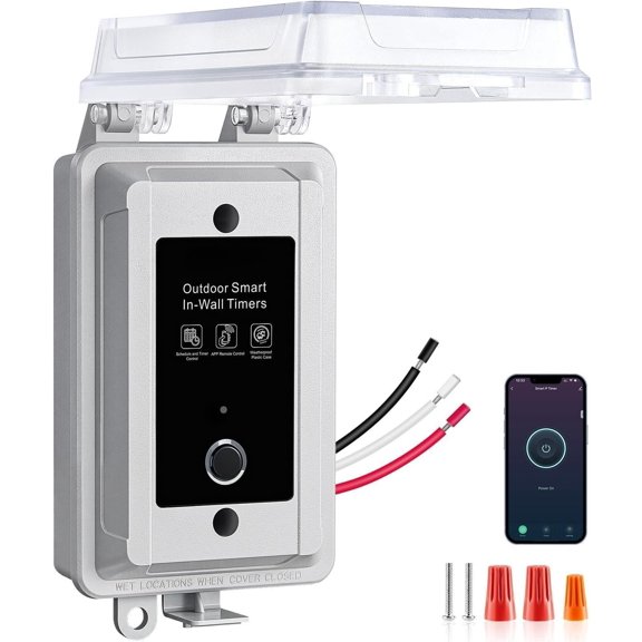 20A WiFi Timer, Heavy-Duty 120V 1HP Hardwired Outdoor Timer, App/Voice Remote /Off Control, Programmable Schedules, Alexa Compatible, for Pool Pump Water Heater Lights