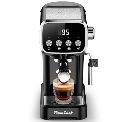 20BAR Espresso Machine with Milk Frother - Built-in Cup Warmer, 43 OZ Detachable Water Tank, Compact Space-Saving Design, Screen Buttons | Makes Rich Espresso, Americano, Latte (Black)