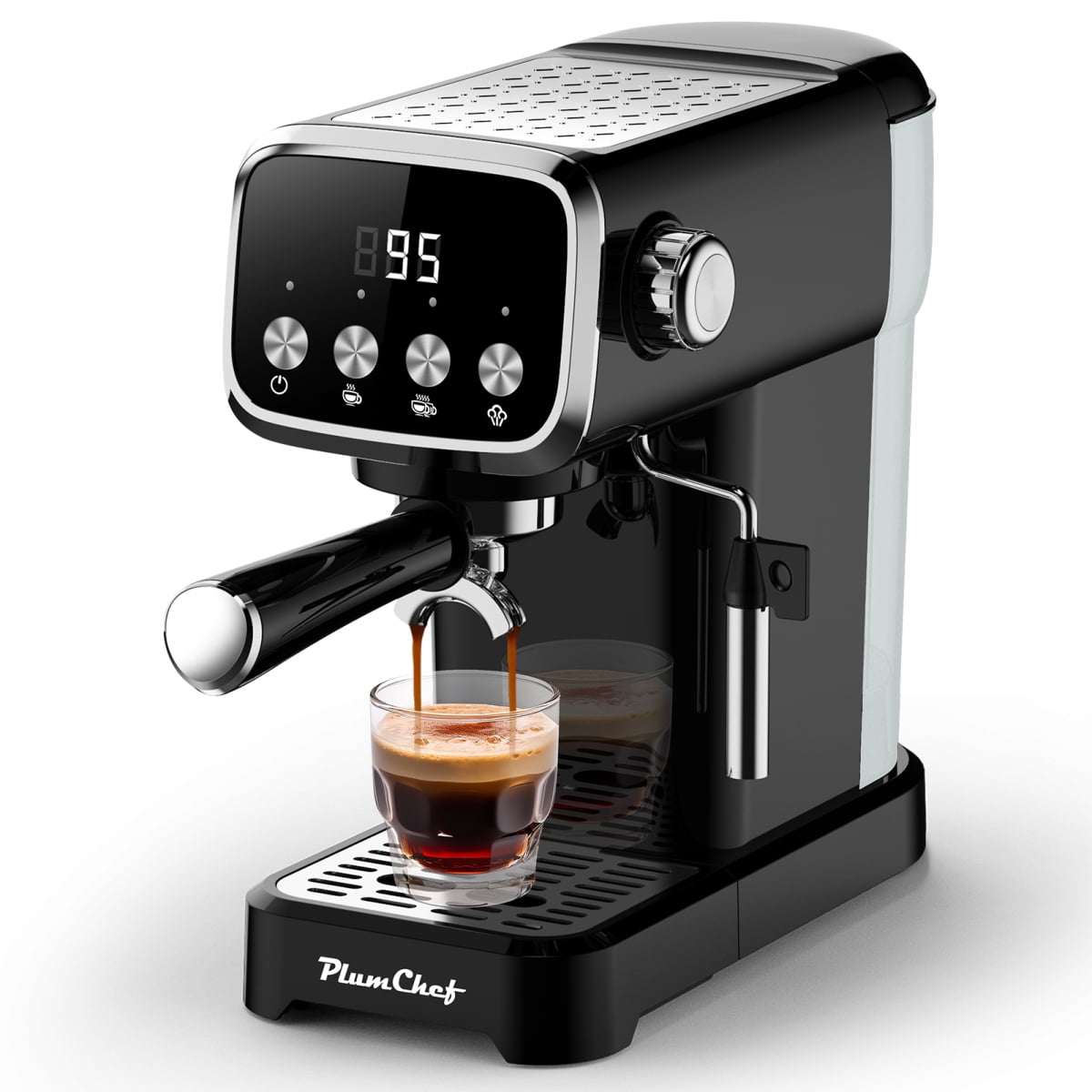 20BAR Slim Vertical Espresso Machine with Milk Frother, Built-in Cup Warmer, 43 OZ Detachable Tank, for Rich Espresso, Americano, Latte, Compact Space-Saving Design, Screen Button,Black