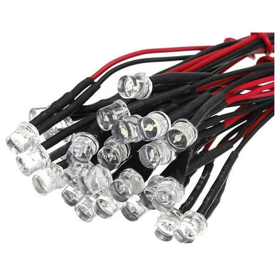 20CM 12V Wired For Light Emitting Diode Wiring LED Lot Size: 5mm Flat Top Color:white QTY:10Pcs