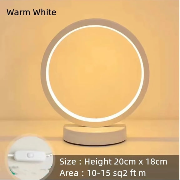 20CM Circular Ring LED Table Lamp, Dimmable Simple Round Night Light, Decorative Desk Lamp for Bedroom Bedside Living Room Restaurant Hotel Indoor Decor