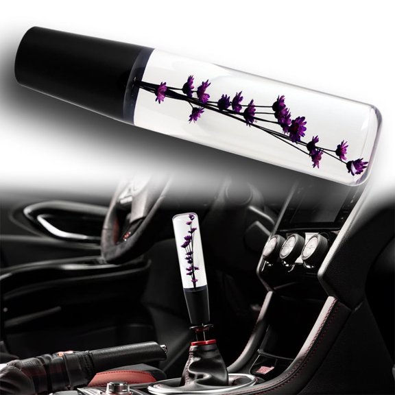 20CM JDM Clear Real Flowers Manual Gear Stick Shift Knob Lever Shifter Head VIP Purple