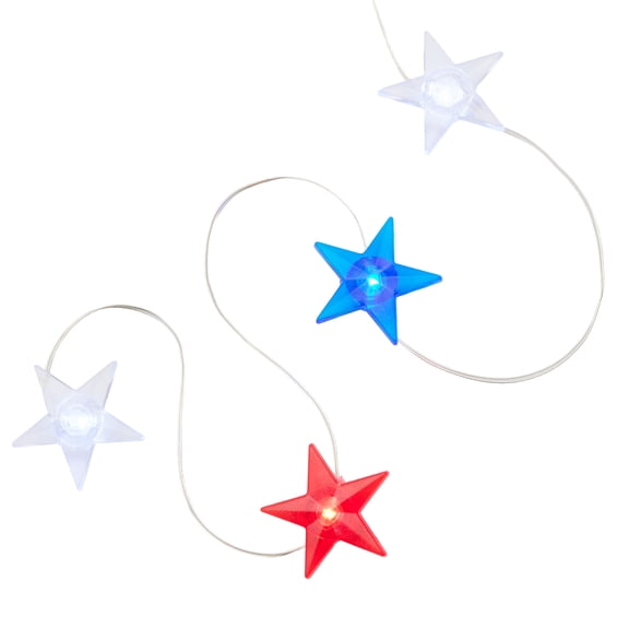 Indoor/Outdoor 20-Count Battery-Operated LED Star Wire Lights, Red/Cool White/Blue, 6.3', Patriotic by Way To Celebrate