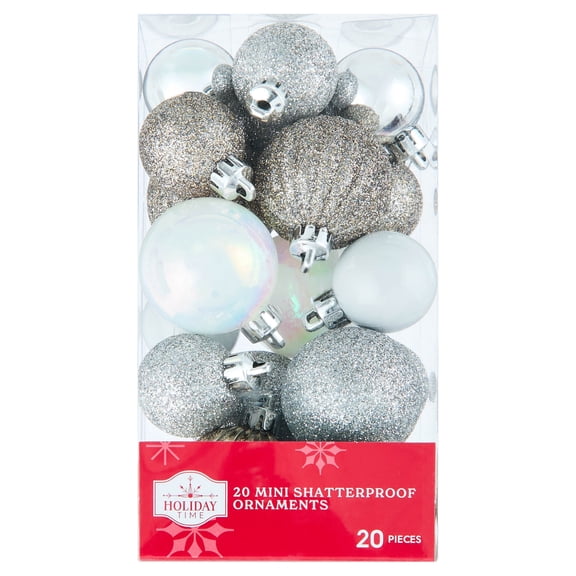 20-Count Champagne/Silver/White Mini Ball Shatterproof Christmas Ornaments, by Holiday Time