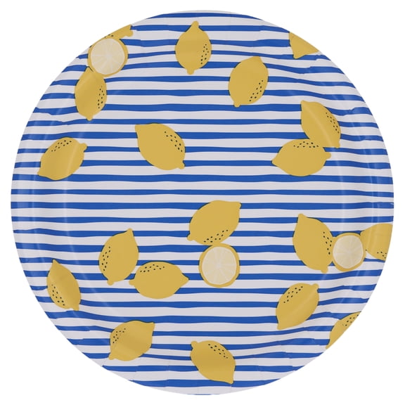 Way to Celebrate Summer Vibes Lemon Paper Dinner Plates, 9", Blue and Yellow, 20 Count