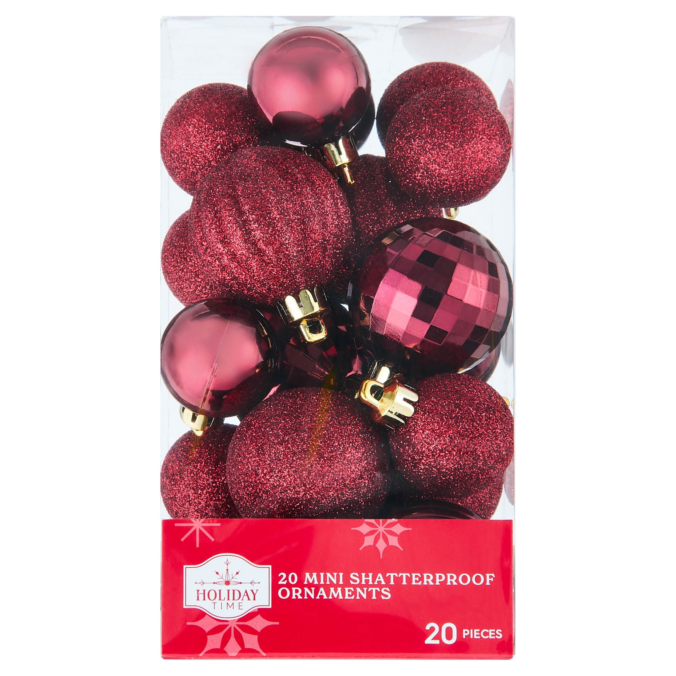 20-Count Dark Red Mini Ball Shatterproof Christmas Ornaments, by Holiday Time